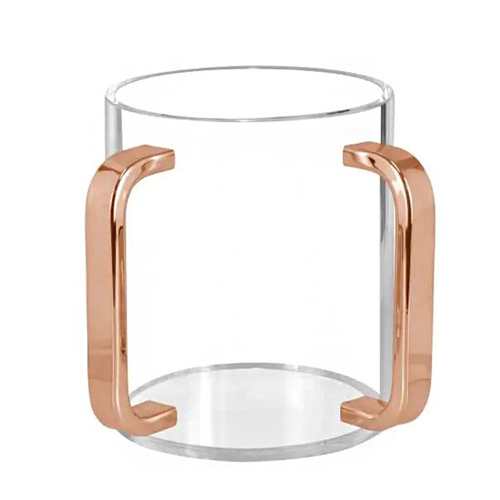 Custom Round Clear Acrylic Hand Washing Cup With Two Gold Handles Lucite Jewish Hand Washing Cup