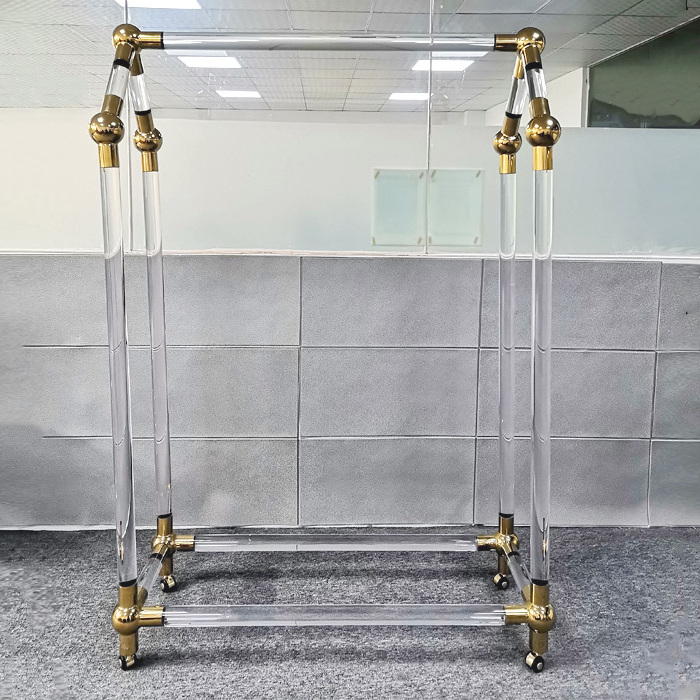 Large Acrylic Floor Drying Clothes Rack For Home Gold Acrylic Floor Standing Vertical Hanger With Roller Wheels