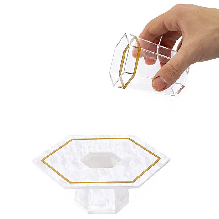 Judaica Gifts Hexagon Acrylic Mayim Achronim Set Jewish Clear Lucite Washing Cup And Pearl White Bowl For Passover