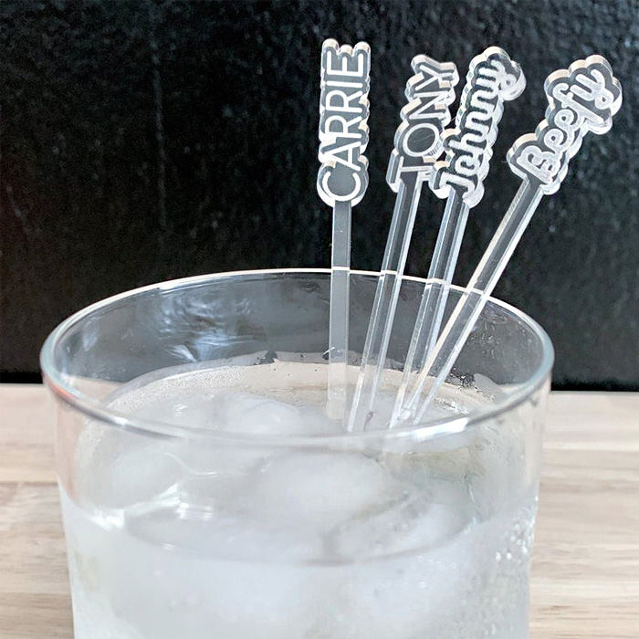 Custom Clear Acrylic Drink Stirrer With Printed Name Clear Acrylic Swizzle Sticks For Bar