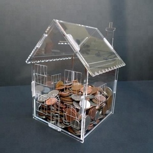 House Shaped Clear Acrylic Money Storage Box Detachable Acrylic Coin Box Lucite Piggy Bank