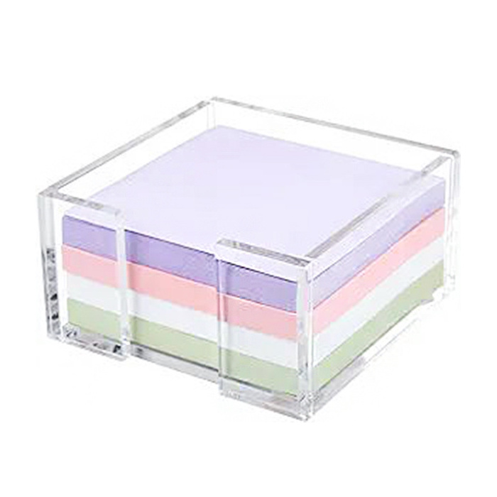 Countertop Square Clear Acrylic Sticky Notes Display Stand Holder For Office