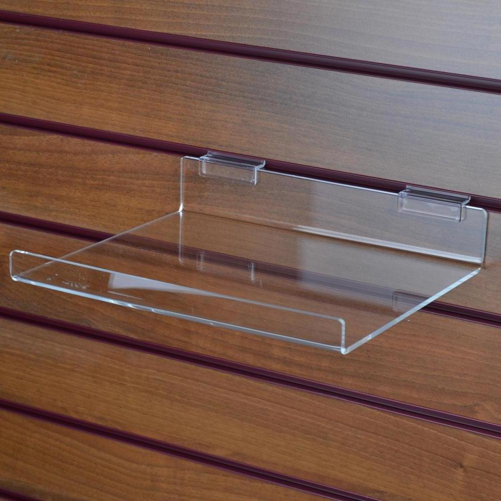 Customized Slatwall Clear Acrylic Right Angled Shoe Display Shelf With Lip Perspex Slat Shoe Display Rack