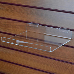 Customized Slatwall Clear Acrylic Right Angled Shoe Display Shelf With Lip Perspex Slat Shoe Display Rack