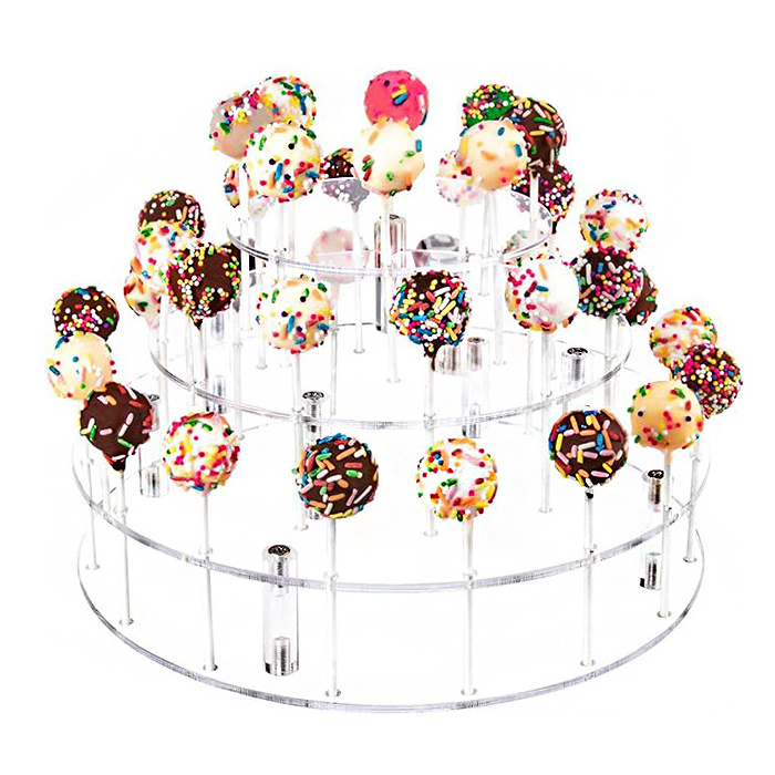 35 Holes Round Clear Acrylic Lollipop Display Stand 4 Tiers Acrylic Cake Pop Holder For Shops