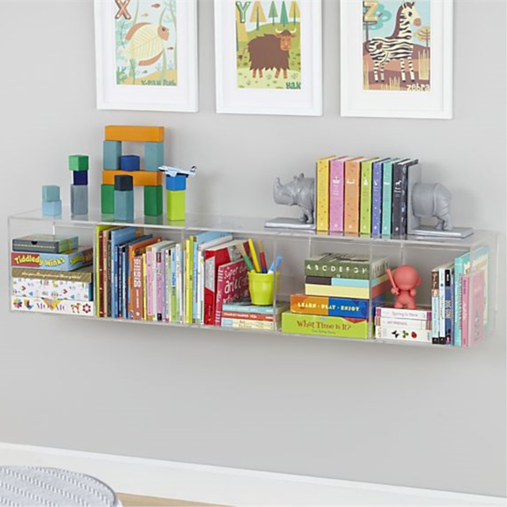 Transparent Seamless Acrylic Bookcase Floating Acrylic Hanging Wall Mounted Book Shelf for Room