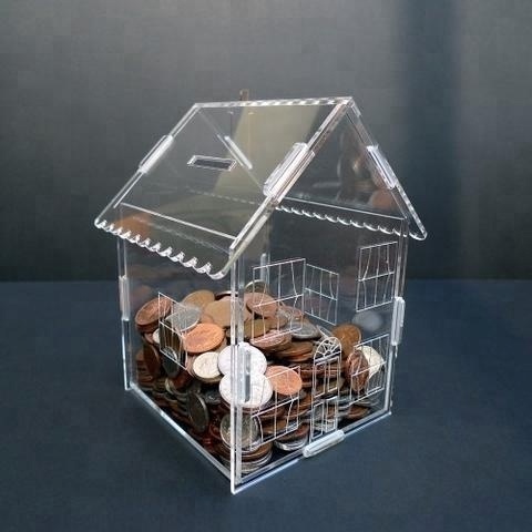 House Shaped Clear Acrylic Money Storage Box Detachable Acrylic Coin Box Lucite Piggy Bank