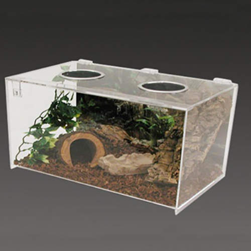 Custom Rectangular Clear Acrylic Pet Cage Wtih HInged Lid Simple Acrylic Hamster Cage With Two Big Air Holes