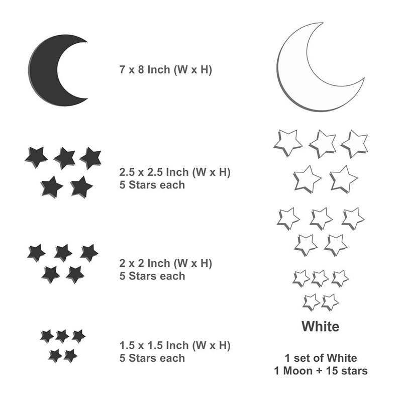 Moon and Star Acrylic Stickers 3D Acrylic Mirror Wall Sticker Perspex Wall Decoration Sticks