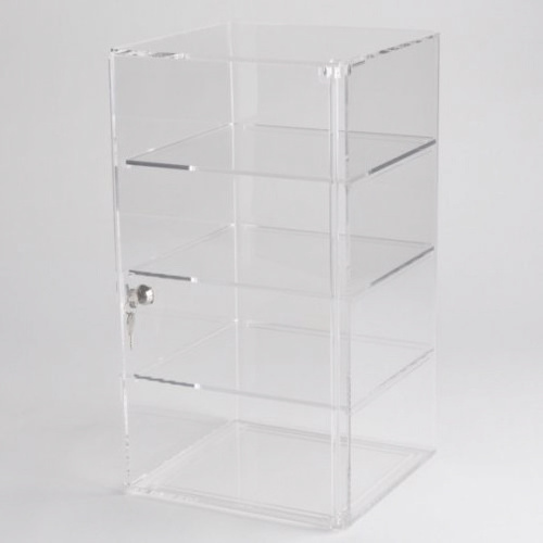 Custom 4 Tiers Clear Acrylic Locking Jewelry Counter Display Case Clear Acrylic Cabinet For Camera