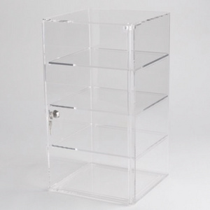 Custom 4 Tiers Clear Acrylic Locking Jewelry Counter Display Case Clear Acrylic Cabinet For Camera