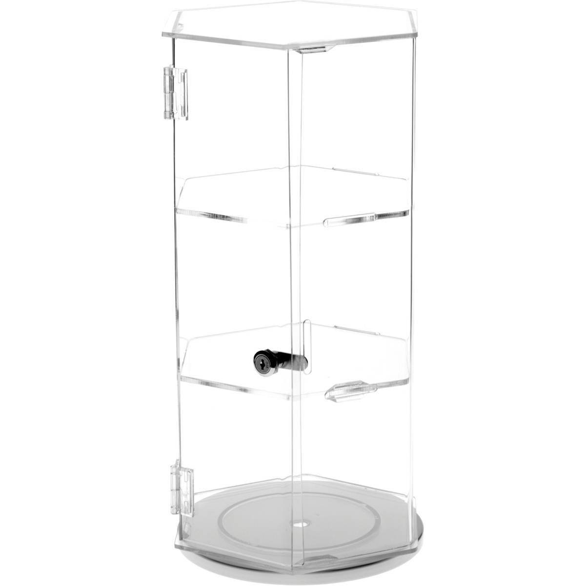 3 Layers Rotating Clear Acrylic Showcase Hexagonal Countertop Clear Acrylic Jewelry Display Case With Lock