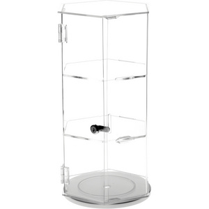 3 Layers Rotating Clear Acrylic Showcase Hexagonal Countertop Clear Acrylic Jewelry Display Case With Lock