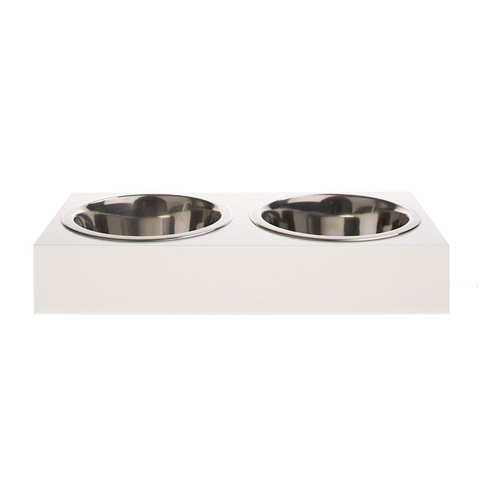 Mini Rectangular White Acrylic Pet Dog Bowl Stand