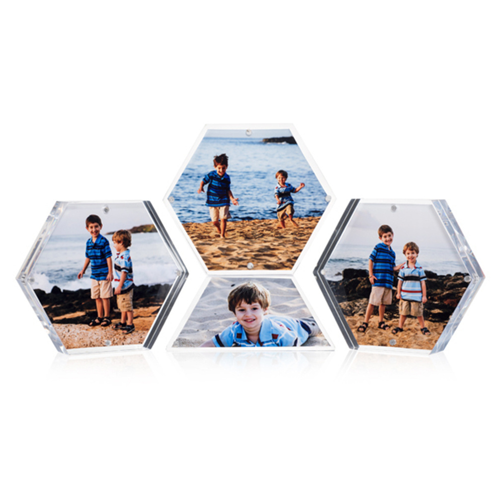 Customized Stacking Clear Acrylic Hexagon Photo Frames Stand