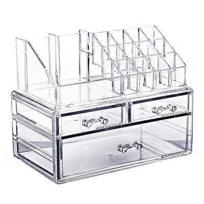 Custom Waterproof Clear Acrylic Makeup Display Storage Case With 3 Drawers Acrylic Cosmetic Lipstick Stand Organizer For Shops