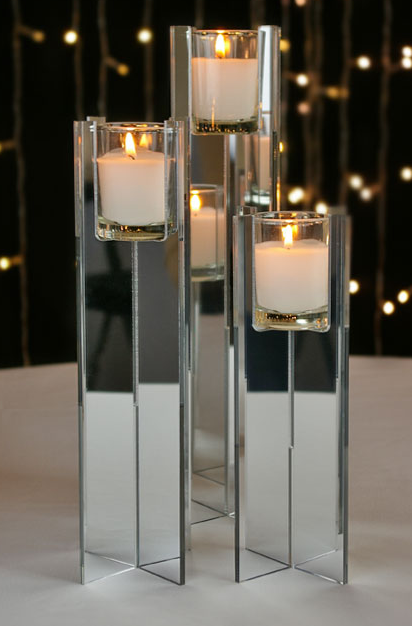 Custom Silver Mirrored Acrylic Votive Candle Holder Riser Free Standing Mirror Acrylic Candle Holder For Wedding