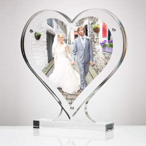 Double Sided Magnetic Clear Acrylic Photo Frame Heart Shaped Acrylic Magnetic Picture Frame For Wedding Anniversary