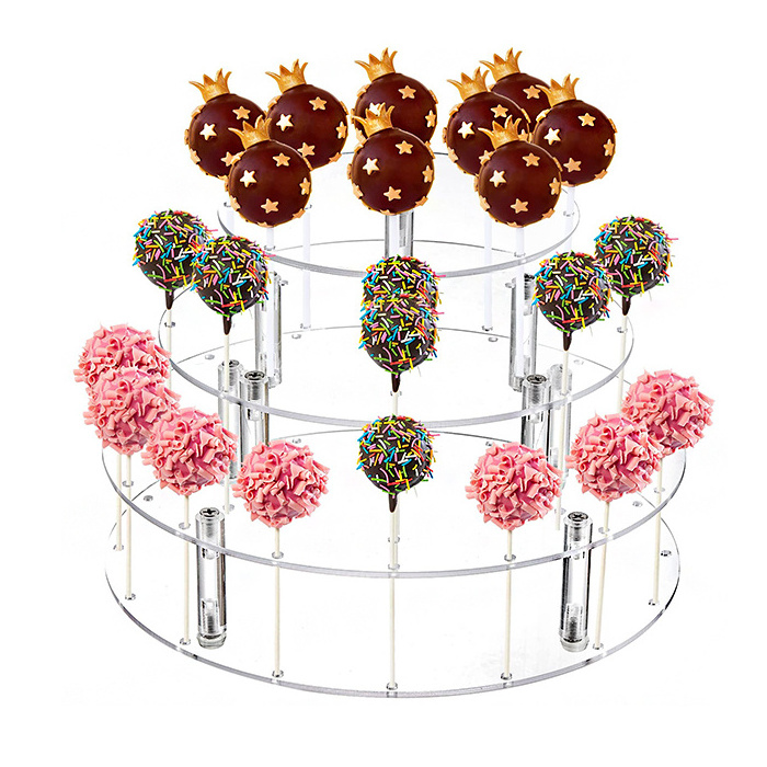 35 Holes Round Clear Acrylic Lollipop Display Stand 4 Tiers Acrylic Cake Pop Holder For Shops