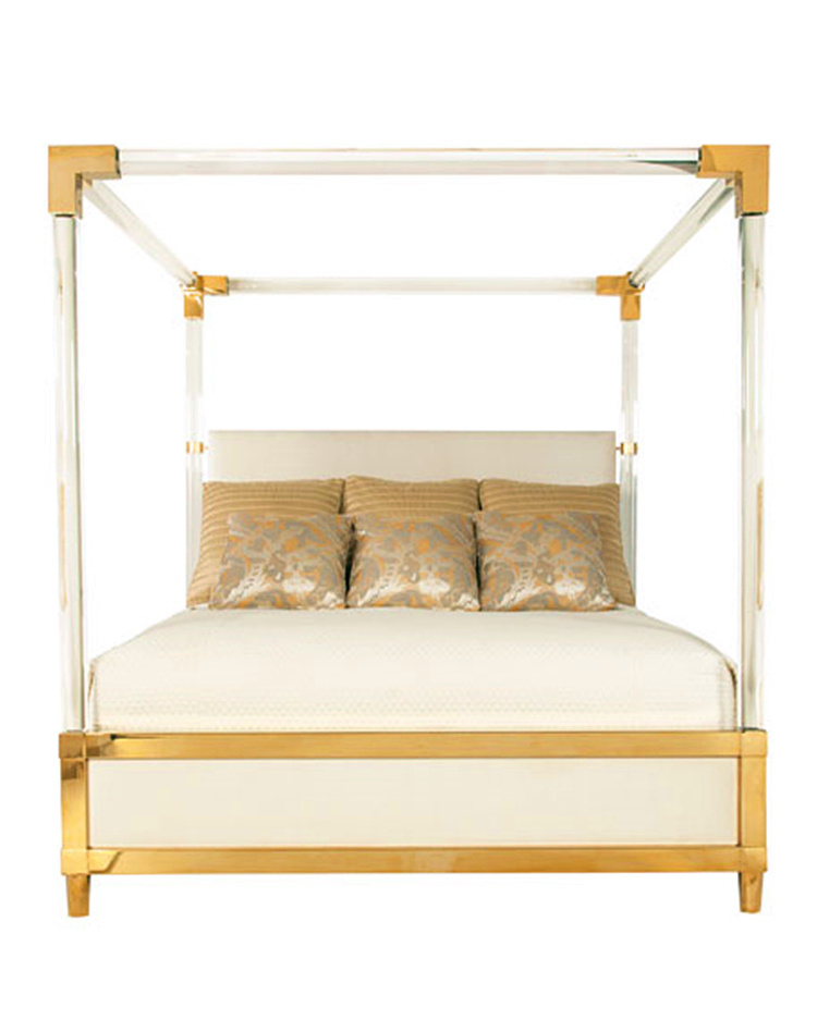 Custom Elegant Clear Acrylic Queen Bed Frame With Brass Metal Modern Acrylic Bed Frame