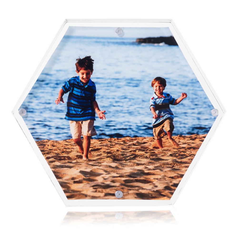 Customized Stacking Clear Acrylic Hexagon Photo Frames Stand