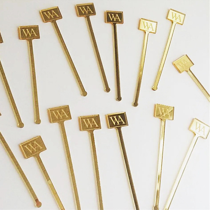 Laser Cutting Rectangular Acrylic Drink Stirrer Fancy Mirror Gold Acrylic Swizzle Sticks For Wedding Decor