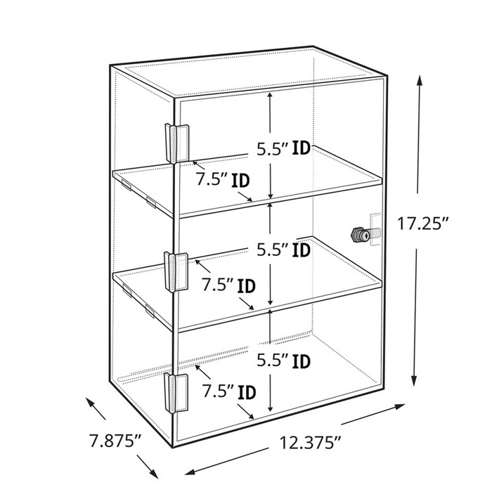 Clear 3 Tier Acrylic Trophy Display Case with Lock Solid Lucite Collectible Memorabilia Display Boxes