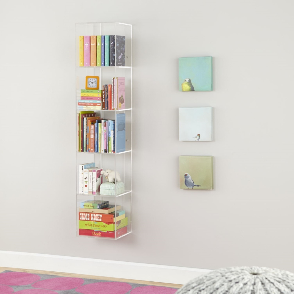 Transparent Seamless Acrylic Bookcase Floating Acrylic Hanging Wall Mounted Book Shelf for Room