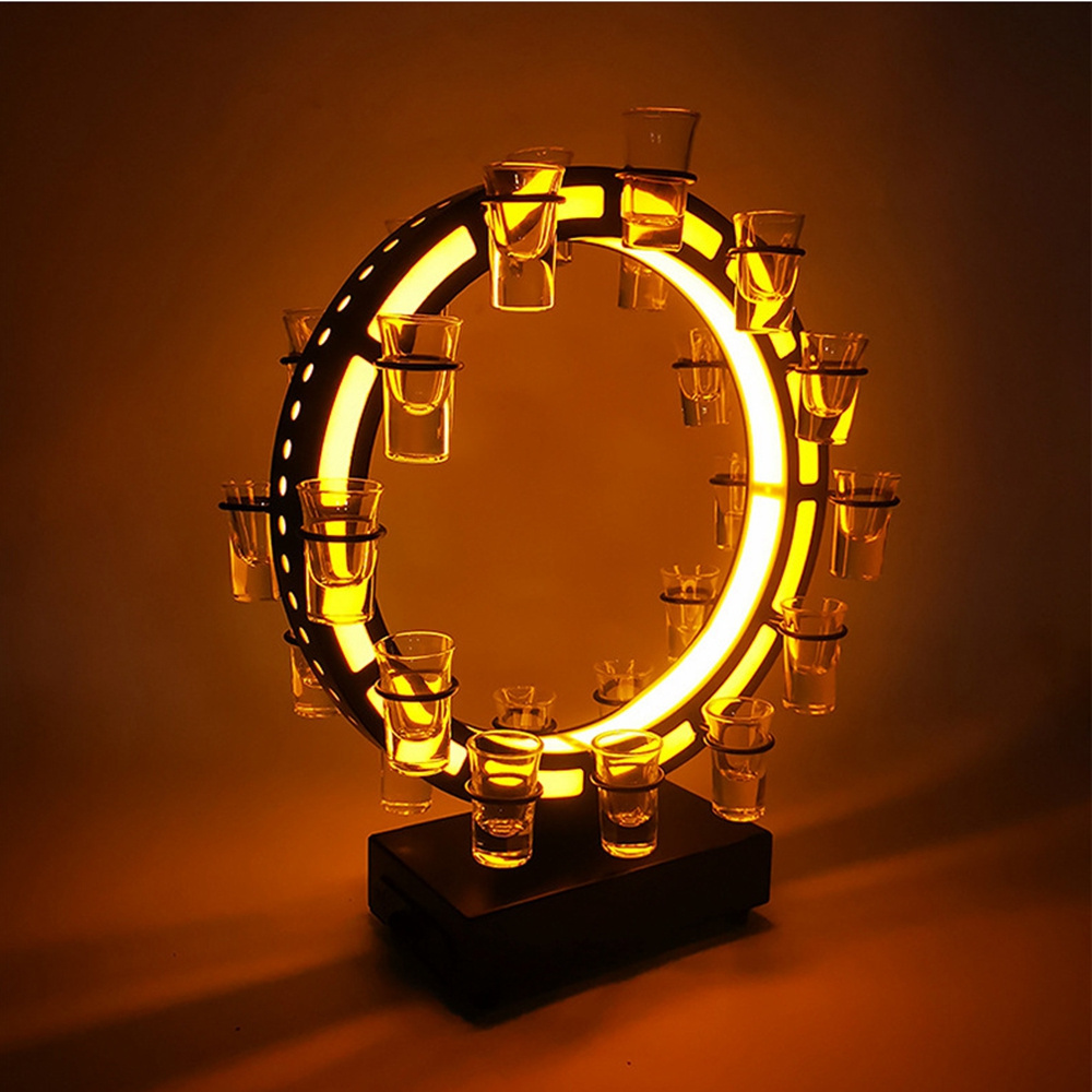 OEM Metal Custom LOGO shot glasses holder rack gold light up LED bottle presenter for Night club bar lounge