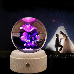 Music speakers Wooden LED night light crystal ball base glass resin art deco with remote control