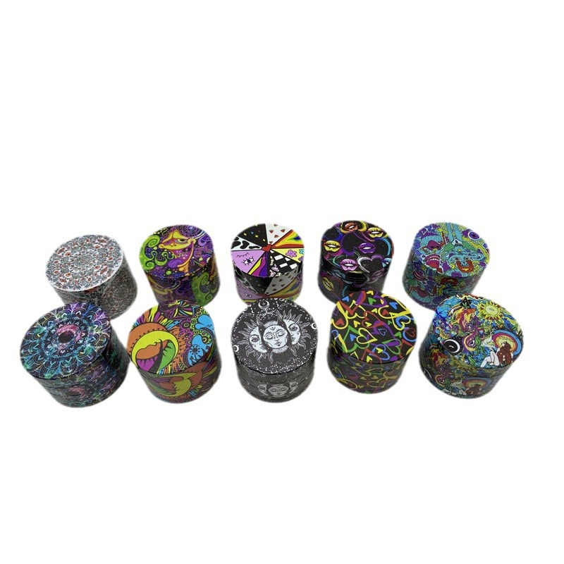 Hot sale UV Printing Cookies 50mm 4 Layer Zinc Alloy Tobacco Herb grinder