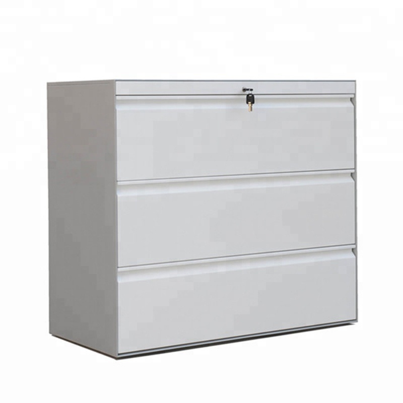 White Lateral 3 Drawer Filing Cabinet Office Filing Storage Cabinet