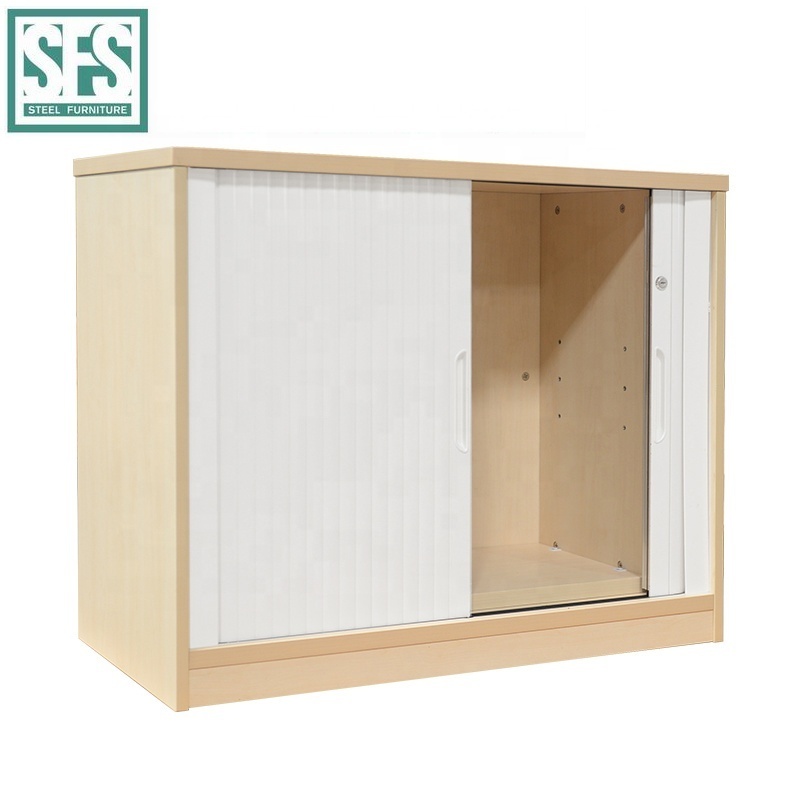 Office Furniture Used Wooden Storage Cabinet Cupboard with PVC Tambour Door and Lock