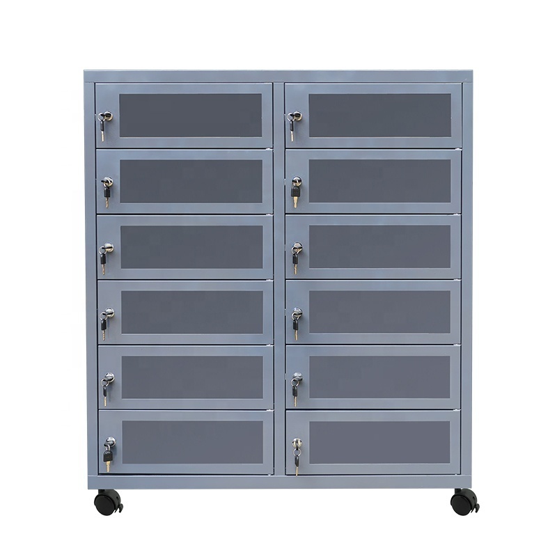 Tool Cabinet Locker Commercial Metal Furniture 12 Doors Key Lock Tool Cabinets Locker  with Caster