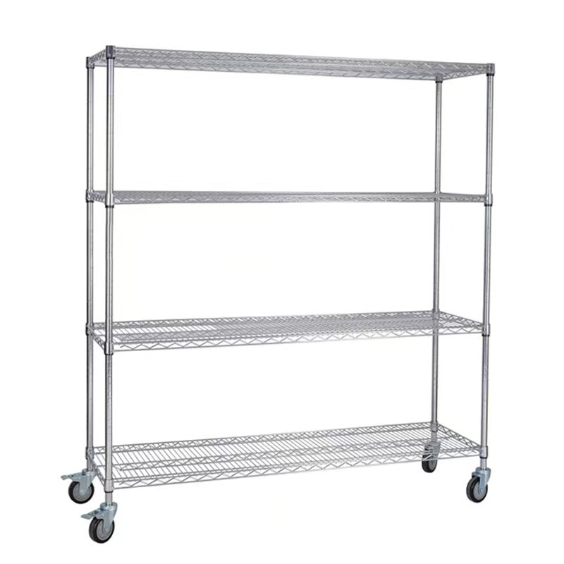 Standard Silver 4-Tier Metal Wire Shelving Racking With Carbon Chrome Plating Material