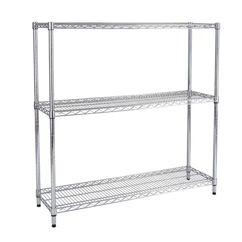 Standard Silver 4-Tier Metal Wire Shelving Racking With Carbon Chrome Plating Material