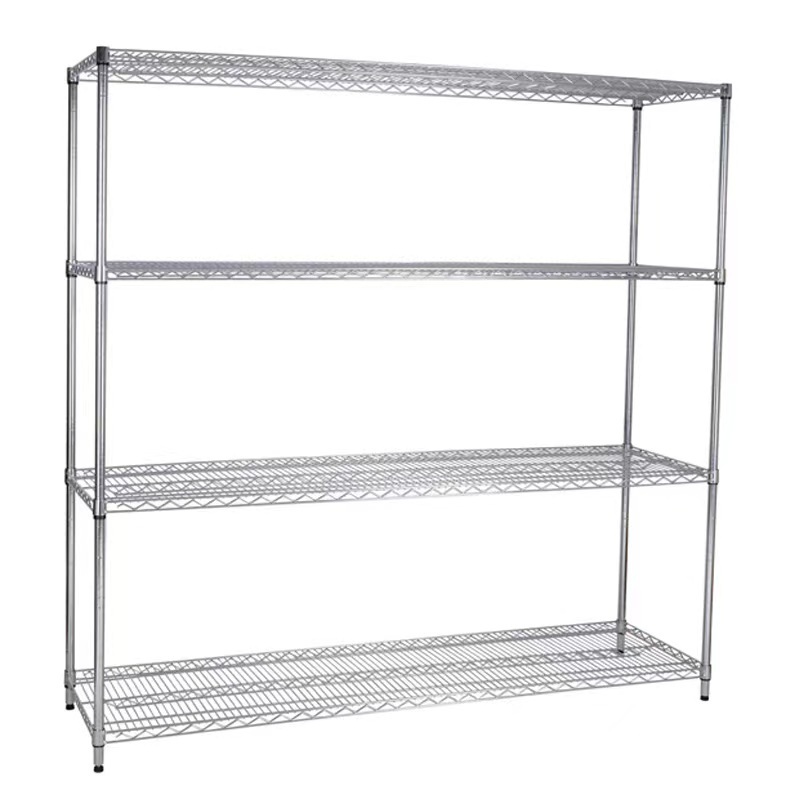 Standard Silver 4-Tier Metal Wire Shelving Racking With Carbon Chrome Plating Material