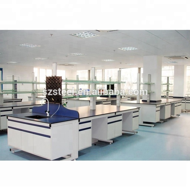 School Professional Chemistry Lab Bench,Water Resistant Science School Lab Island Bench With Reagent Rack