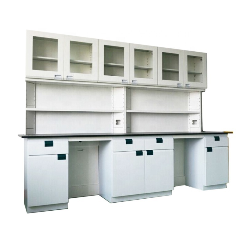 Chemical Workstation, Laboratory Wall Bench with Reagent Shelf & Hanging Cabinet