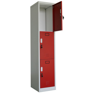 Metal locker storage cabinet three layer bedroom cloth hanging wardrobe locker with pad lock