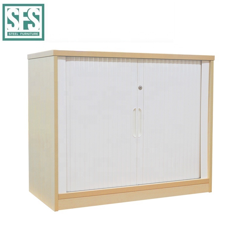 Office Furniture Used Wooden Storage Cabinet Cupboard with PVC Tambour Door and Lock