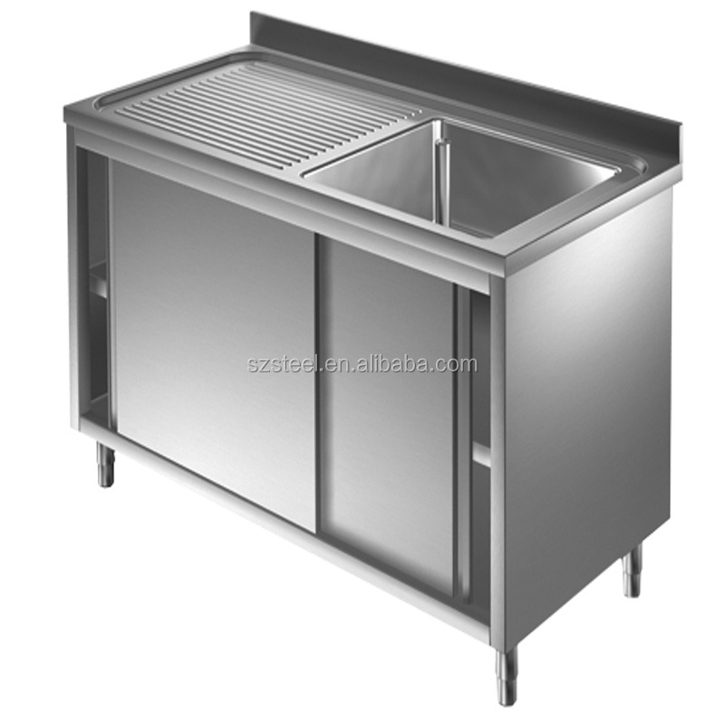 Factory Custom Commercial Stainless Steel 304 Kitchen Cabinet With Single Sink Bowl