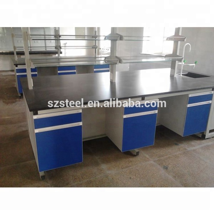 School Professional Chemistry Lab Bench,Water Resistant Science School Lab Island Bench With Reagent Rack