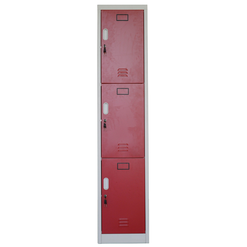 Metal locker storage cabinet three layer bedroom cloth hanging wardrobe locker with pad lock