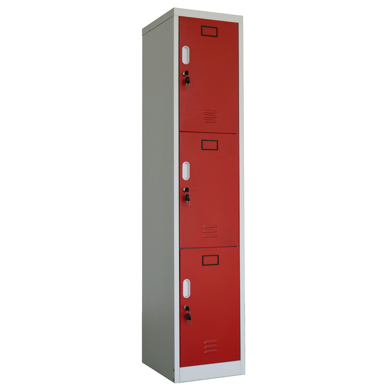 Metal locker storage cabinet three layer bedroom cloth hanging wardrobe locker with pad lock