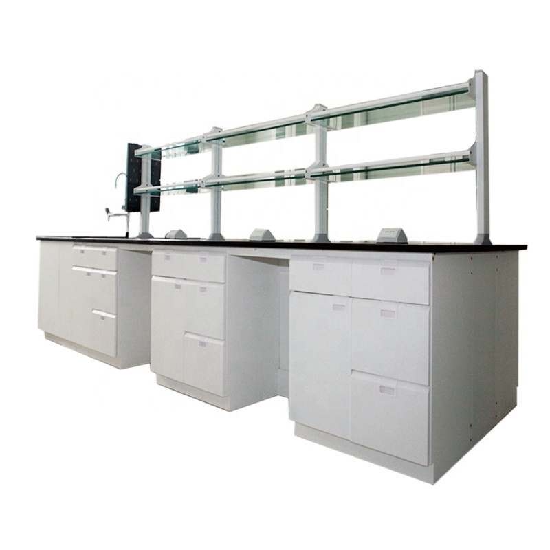 Chemical Workstation, Laboratory Wall Bench with Reagent Shelf & Hanging Cabinet