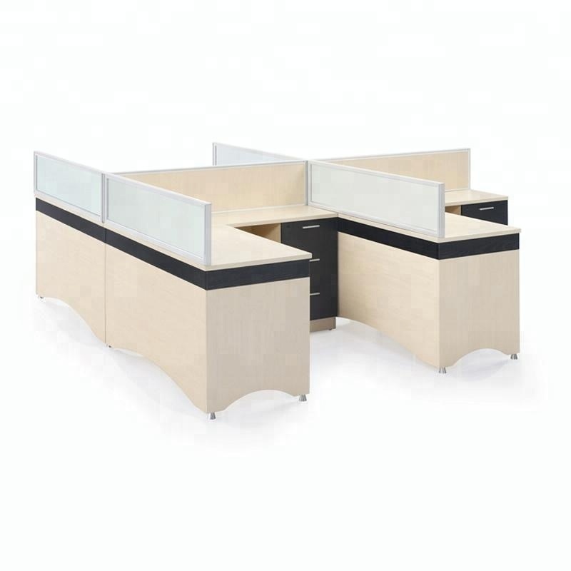 office cubicle staff working table with screens , wooden office screen workstation desk