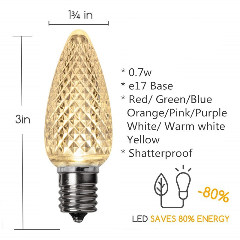 Holiday Lighting LED C7 faceted Christmas light replacement bulb