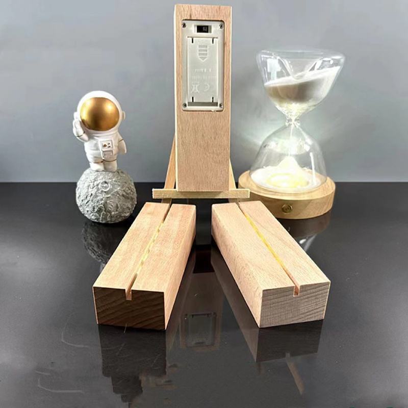 AAA Battery Powered 5.9 Inch Wood Base Led Light Display Stand for Custom Acrylic Night Lamp Resin Glass Art DIY