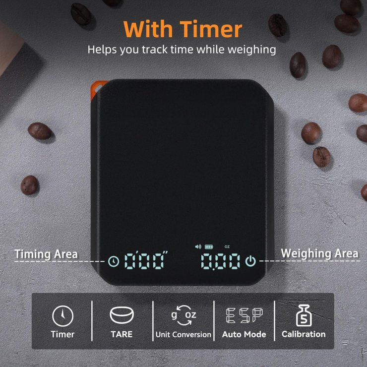 Tiny USB Rechargeable Espresso Scale Auto Timer 0.1g/2kg Precision Waterproof Silicone Pad Mini High-Cost Coffee Scale